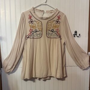 Jodifl Chic Embroidered Beige Blouse Sz Lg